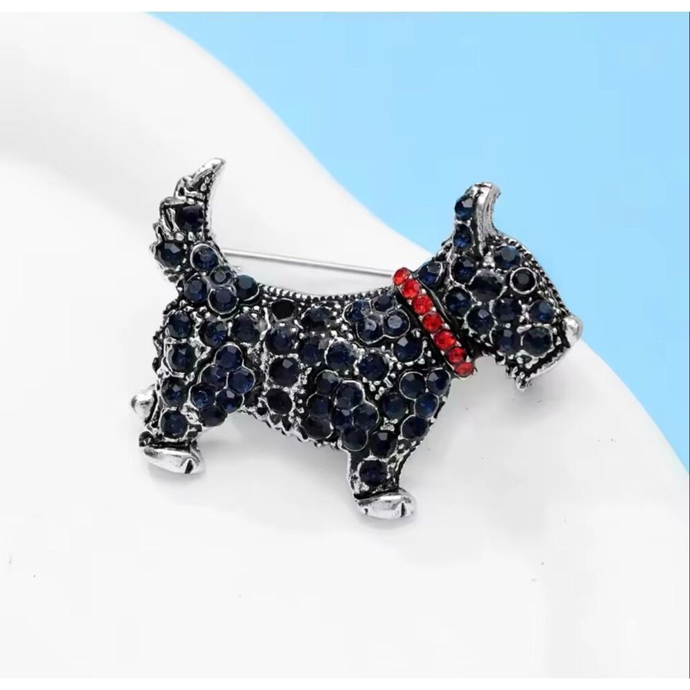 Luxury Midnight Terrier Crystal Brooch NWOT